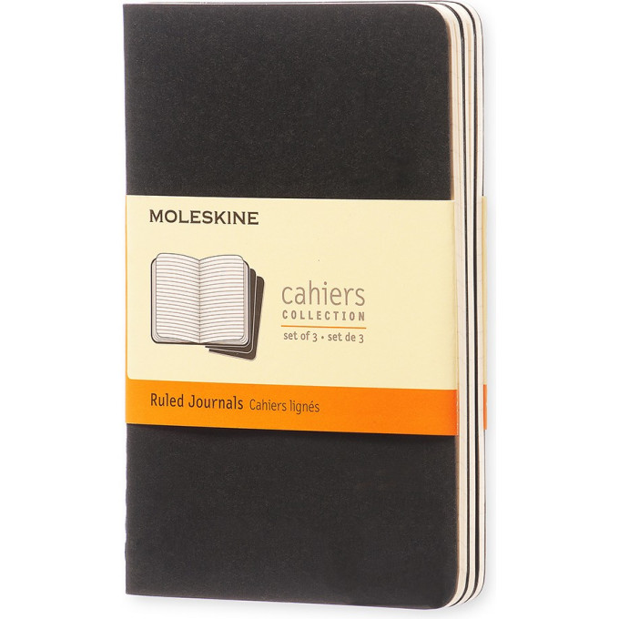 Блокнот MOLESKINE Cahier Journal Pocket, линейка, чёрный (набор 3 шт.) QP311